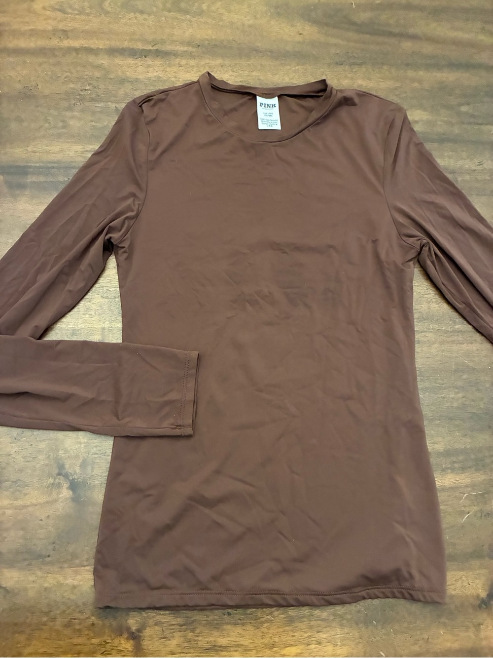 Victoria’s Secret Pink Base Stretch Long Sleeve Tee Women’s Small Brown Ganache